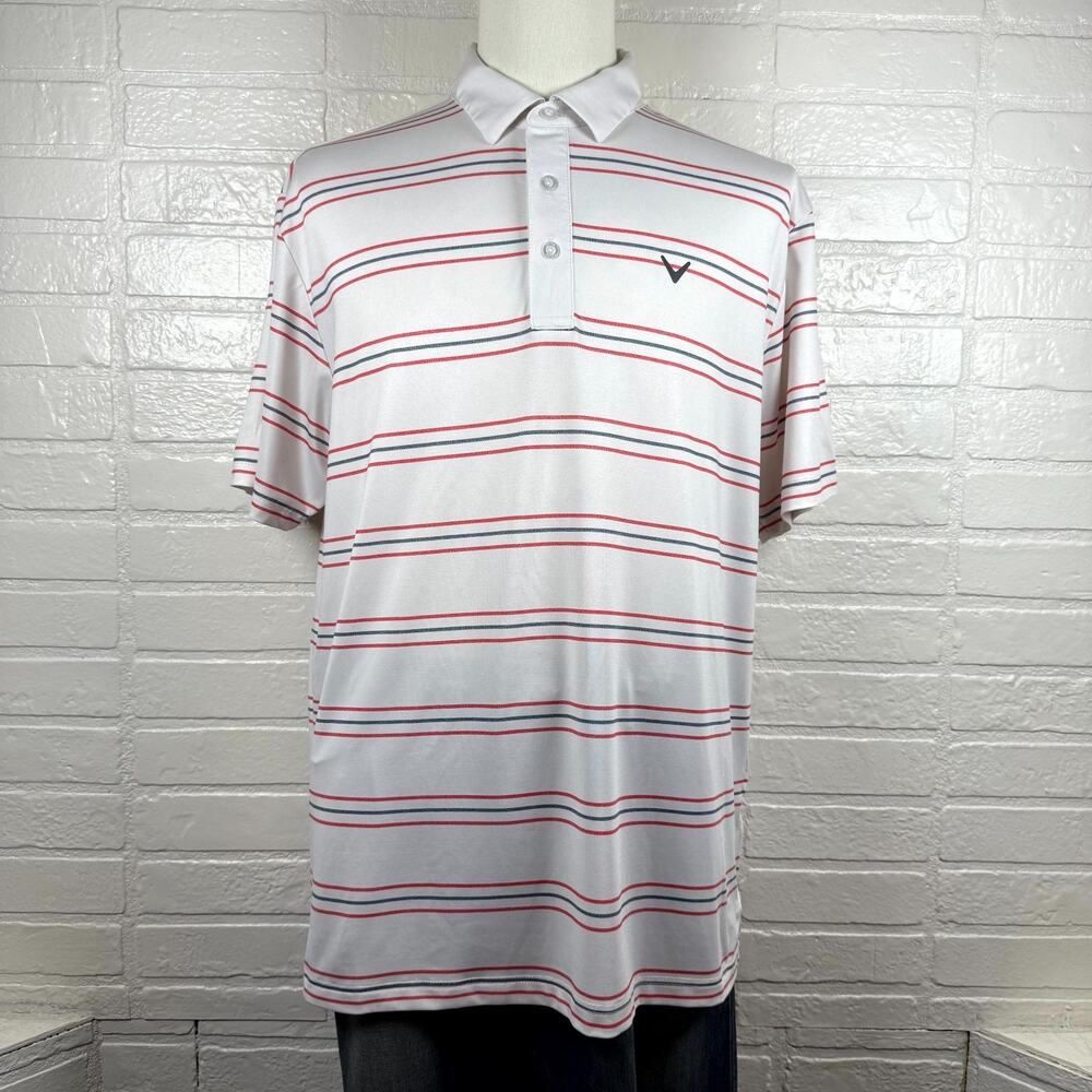 Callaway Opti-Dri Polo Shirt Mens L White Multi Striped Golf Performance Summer